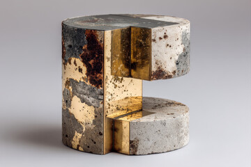 Asymmetric fused glass and mercury pedestal with curved surfaces on white background