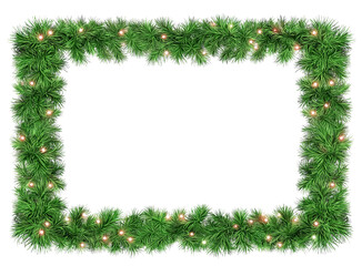 Seamless decorative christmas border with coniferous branches and garlands on transparent background, cutout