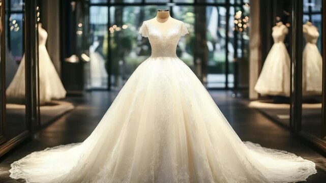 Exquisite Wedding Gown Display in Elegant Bridal Boutique