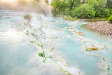 Beautiful thermal spa Terme di Saturnia in Italy. Top destinations in Italy. Trip to Europe.