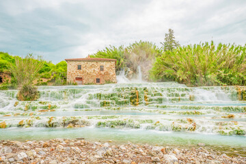 Beautiful thermal spa Terme di Saturnia in Italy. Top destinations in Italy. Trip to Europe.