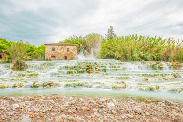 Beautiful thermal spa Terme di Saturnia in Italy. Top destinations in Italy. Trip to Europe.