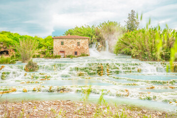 Beautiful thermal spa Terme di Saturnia in Italy. Top destinations in Italy. Trip to Europe.