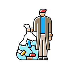 person collecting recyclable materials color icon vector illustration