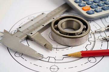 Engineering and precision tools with metal ball bering, mechanical industrial.