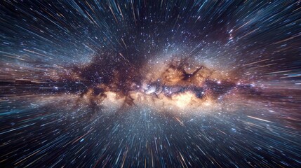 Fototapeta premium Long-exposure astronomy photo of cosmic trails meeting radiant nexus