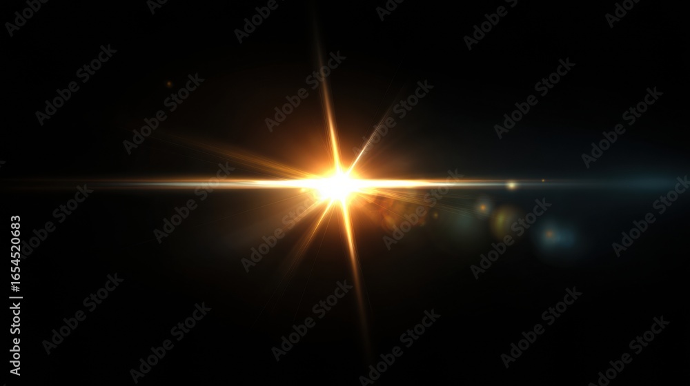 Poster bright light flare radiates from central point against dark background, creating stunning visual eff