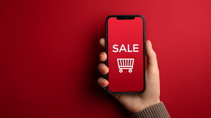 Smartphone with shopping app and SALE banner on screen