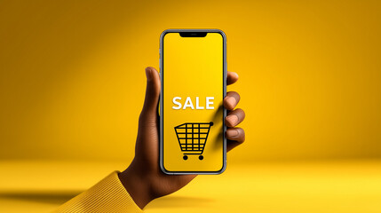 Smartphone with shopping app and SALE banner on screen