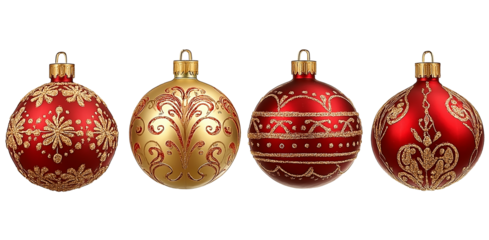 Christmas balls hanging with a string, Christmas shiny baubles ornaments on transparent background, PNG file