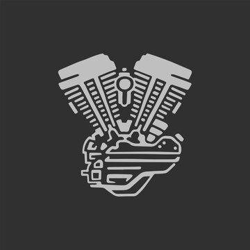 Vintage Panhead V-Twin Motorcycle Engine Illustration. Classic Custom Bike Machine Motor Design