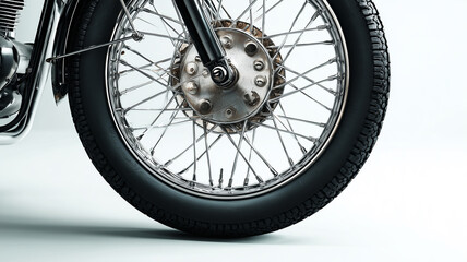 Fototapeta premium Motorcycle wheel with chrome spokes and tire