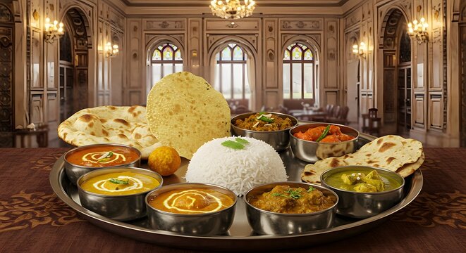 "Klasyczne wegetariańskie Thali z dalem, sabzi i chutney"