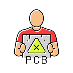 person holding device marked pcb color icon vector illustration