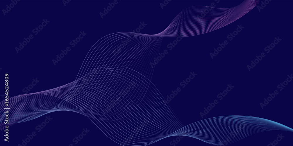 Poster abstract glowing wave lines on dark blue background. dynamic wave pattern. modern flowing wavy lines