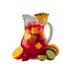 Refreshing Fruit Punch in Glass Pitcher with Ice and Fresh Fruit Slices