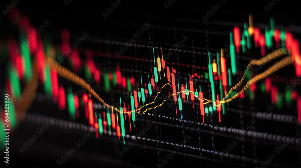 Aufkleber stock market computer screen displaying technical graph indicators and candlestick price movements