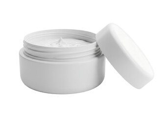 Open white jar of cosmetic face or body cream with the lid beside it. Isolated on transparent background, png