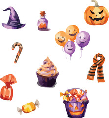 Halloween Witch Hat Vector Illustration ,halloween icon set, Halloween Witch Cauldron with Bubbles Vector Illustration