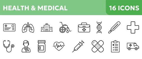 health and medical icons representing various healthcare elements