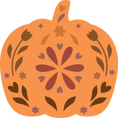 Fall pumpkin with floral ornament, Autumn decorative element