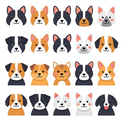 Fototapeta premium Adorable Puppy Faces Collection Happy Dogs isolated on transparent background Generative AI.