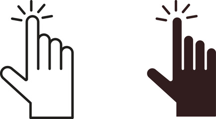 Two hand cursor icons: one line art, one solid. Perfect for websites and apps. Isolated on white.