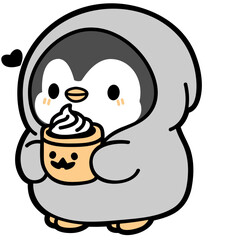 cute simple penguin drinking pumpkin latte - layered cut file - halloween clip art