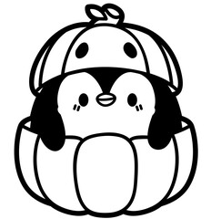 cute cartoon penguin in a pumpkin basket - layered cut file - spooky halloween sticker