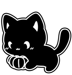 cute black kitten with pumpkin- layered cut file - clip art halloween spooky