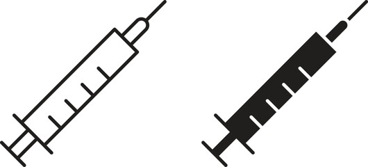 Two simple syringe icons: one line art, one solid black, isolated on white.