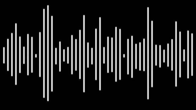 Sound wave rhythm background, technology concept, Sound waves.A vibrant audio waveform glowing in blue and audio-visual on a dark background.Audio Visualizer with Mic Symbol Icon Motion.4k
