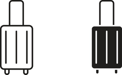 Two suitcase icons: one line art, one solid black. Perfect for travel, luggage, or app design.