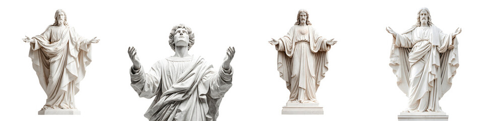 Fototapeta premium Set of Marble Jesus Christ Statues on White Background - Religion & Faith
