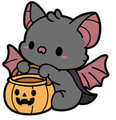 cute chubby bat with pumpkin basket - layered cut file - halloween clip art