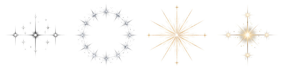 Obraz premium Sparkling Starburst Collection: Gold and Silver Glitter on White Background