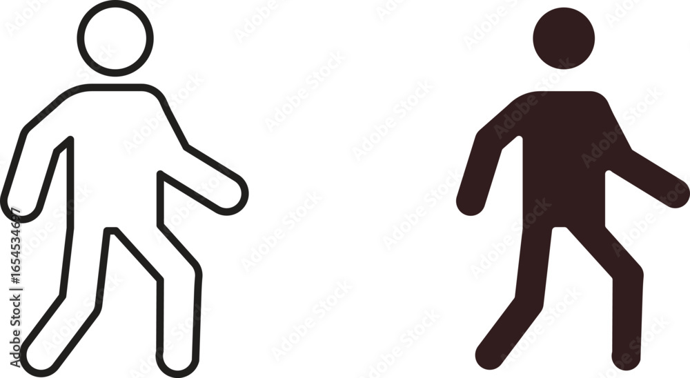 Poster simple line art and solid walking person icons, isolated on white. perfect for web design or app ui.