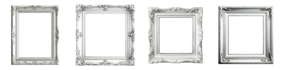Vintage Ornate Silver Picture Frames Set on White