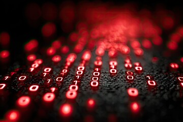 Red binary code on a dark surface