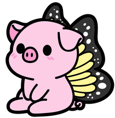 cute piglet with butterfly wings