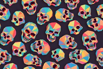 cubism freak Colorful Low Poly Geometric Skull Pattern