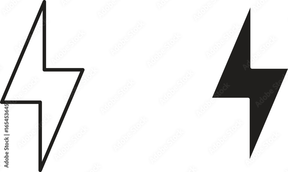 Poster two lightning bolt icons: one line art, one filled. isolated on white background. perfect for web de