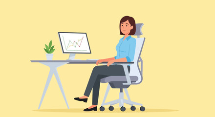 Business woman analyzing financial data on a computer screen indoors