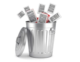 Discarded documents in a metal trash bin symbolizing data deletion and compliance concerns
