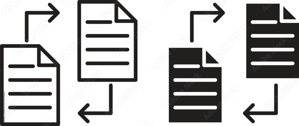 Poster set of document transfer icons illustrating data flow and exchange. isolated on white background.