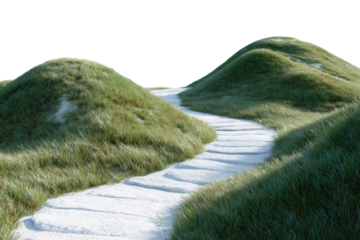 Winding path through grassy hills