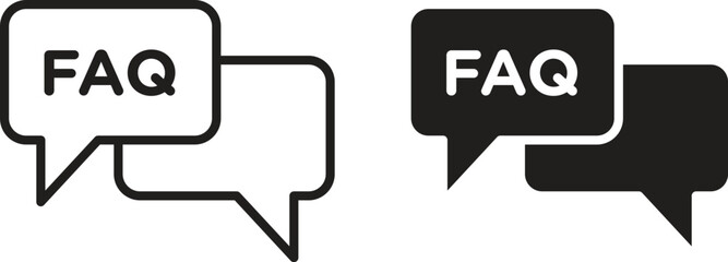 Fototapeta premium Two FAQ icons in speech bubble shapes, one white and one black, isolated on white background. Ideal for websites and apps.