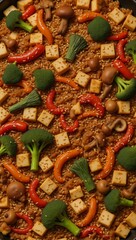 Ok Delicious stir-fry with grilled veggies tofu and sesame seeds
