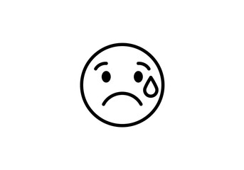 Sad Emoticon with Single Tear Black Outline.