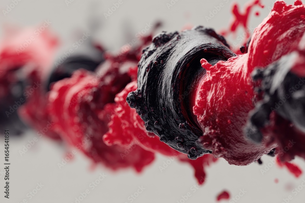 Poster dynamic close-up of red and black liquid in a conceptual design